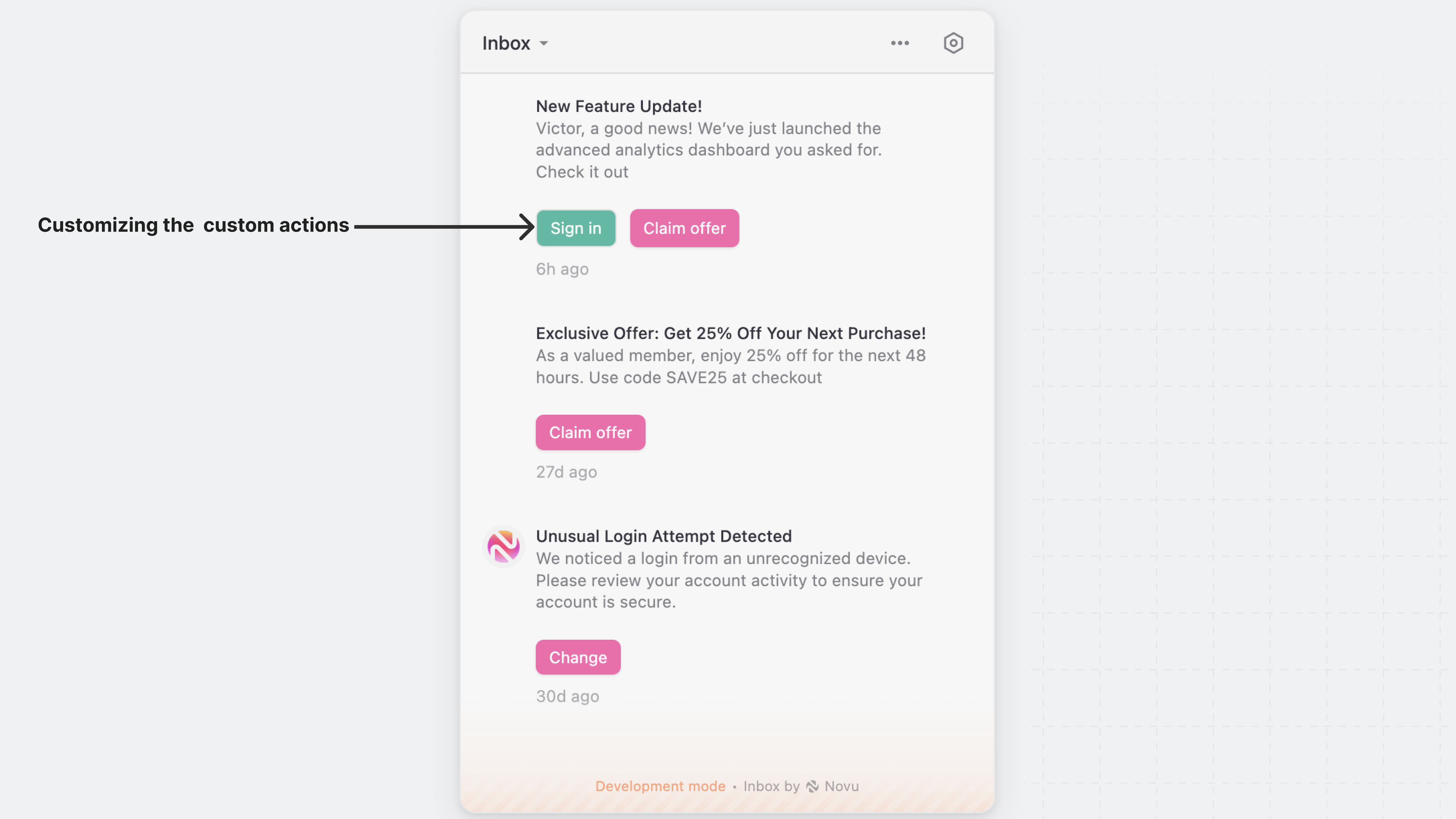 Customize the custom actions