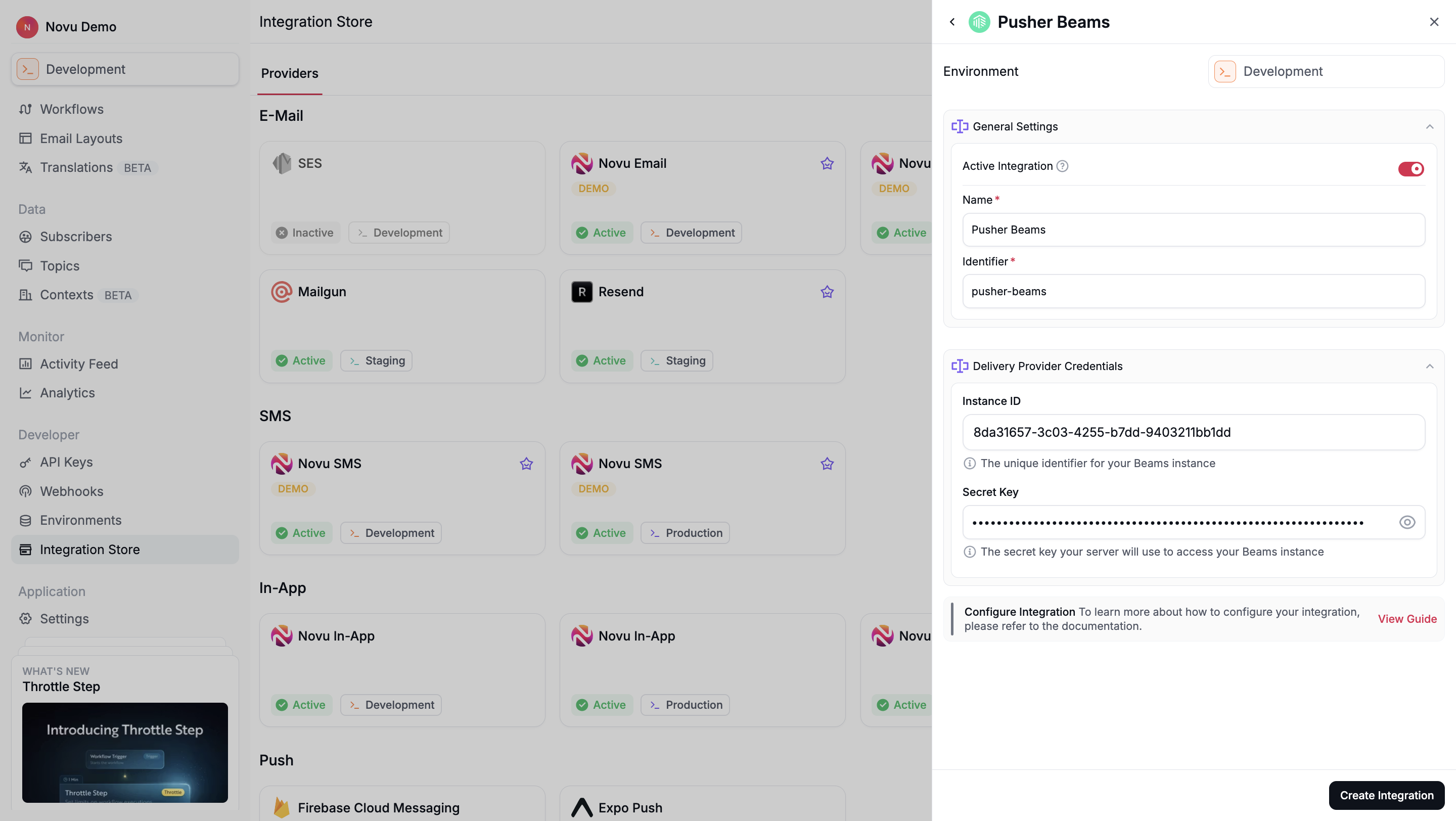 Pusher Beams Integration in Novu